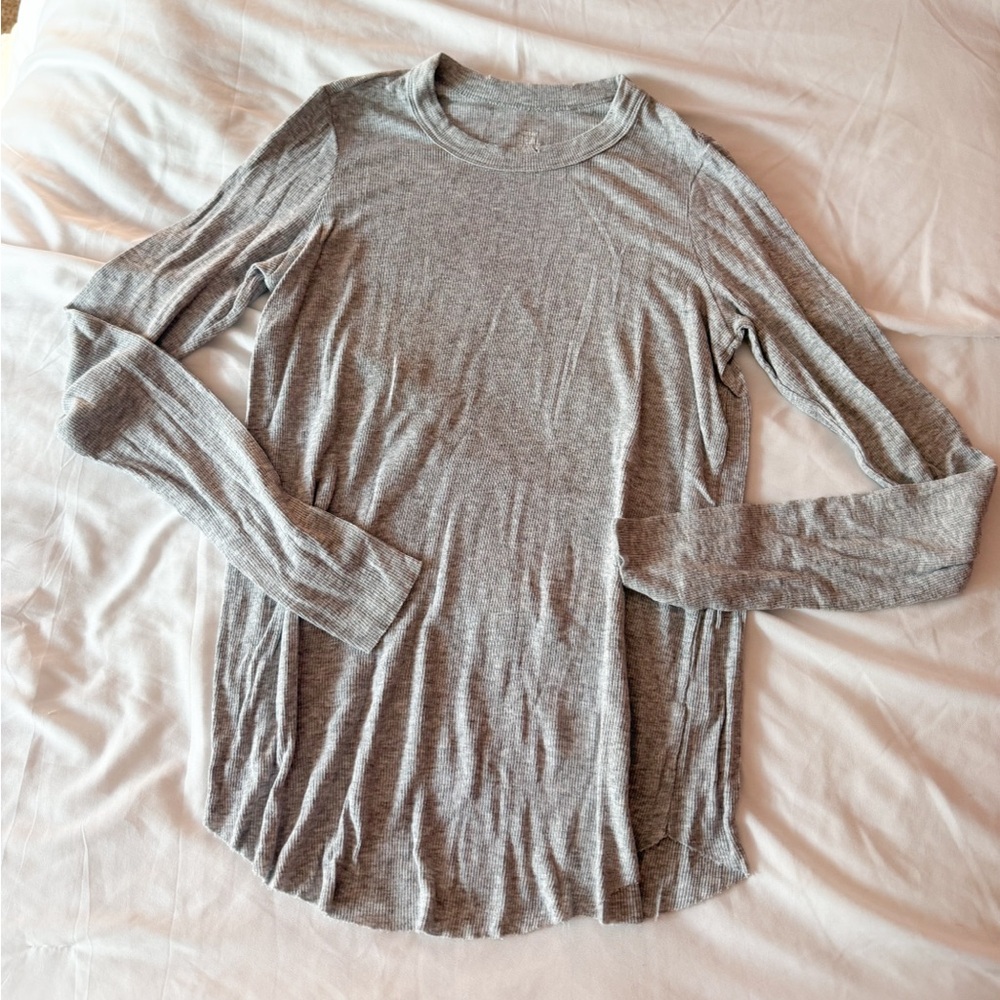 Aerie Real Soft Light Grey Ribbed Long Sleeve Top Size XS